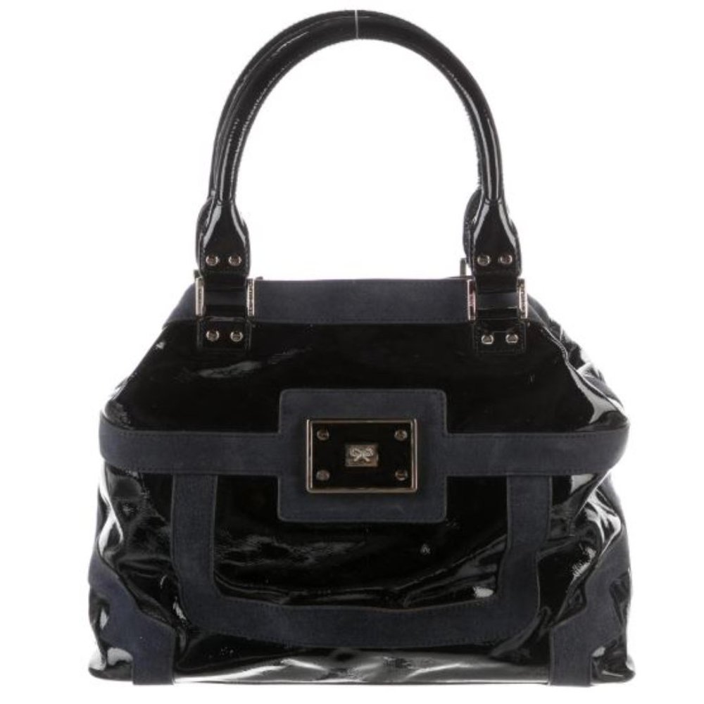 ANYA HINDMARCH PATENT LEATHER AND SUEDE SATCHEL BAG WITH DUST BAG